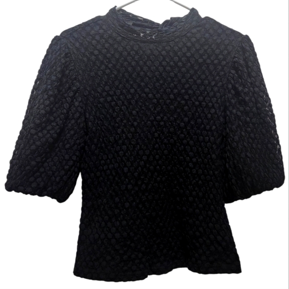 Honeycomb Fabric Bubble Sleeve Ties at Back of Neck Black Size M Witchy Gothic - Picture 1 of 8